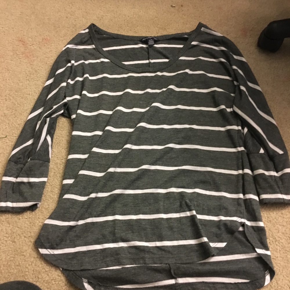 american eagle gray striped 3/4 sleeve tunic